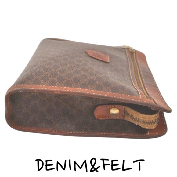 CELINE Brown Macadam Blason Pattern PVC/Leather Hand Bag/Clutch/Cosmetic Bag 🤎 - Picture 4 of 16